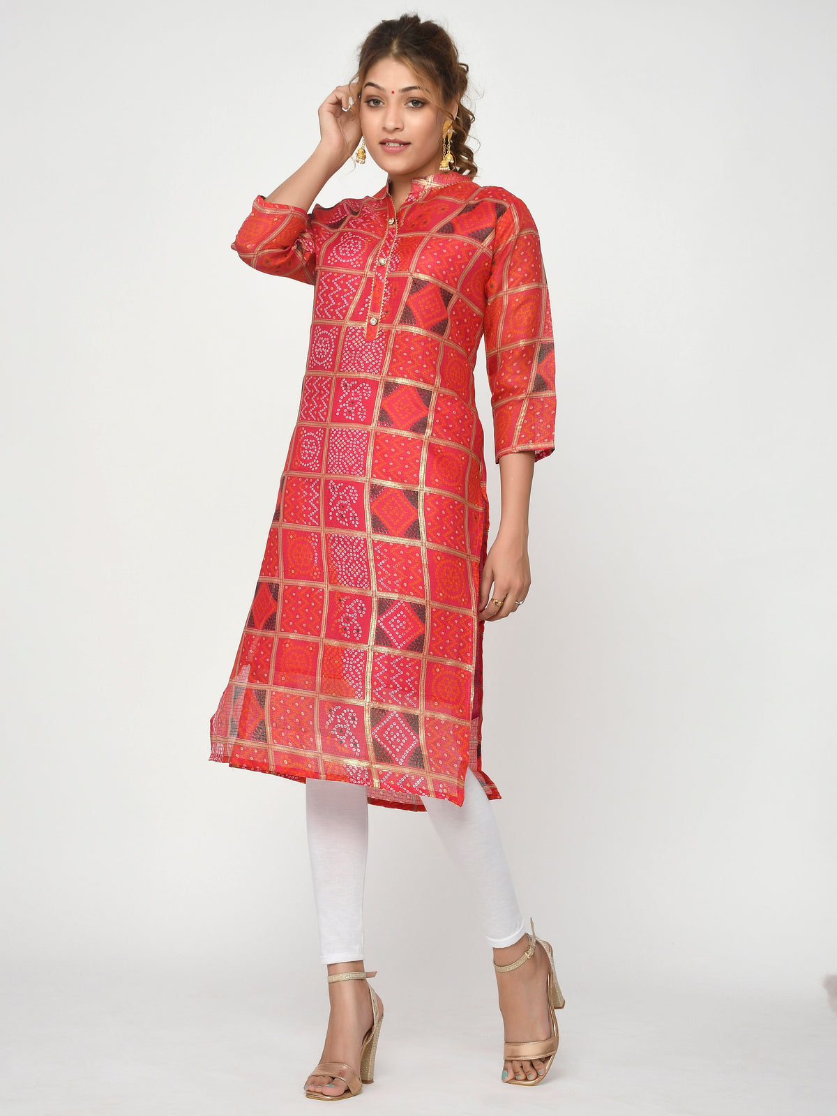 Women Peach & Pink Floral Straight Amoli Kurta