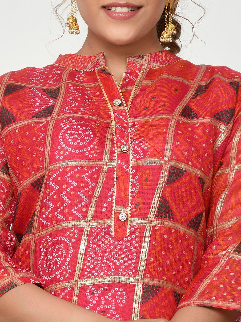 Women Peach & Pink Floral Straight Amoli Kurta