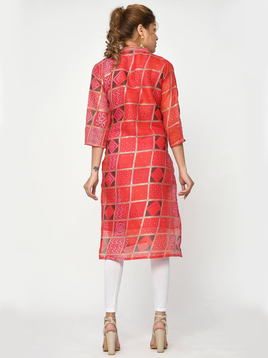 Women Peach & Pink Floral Straight Amoli Kurta