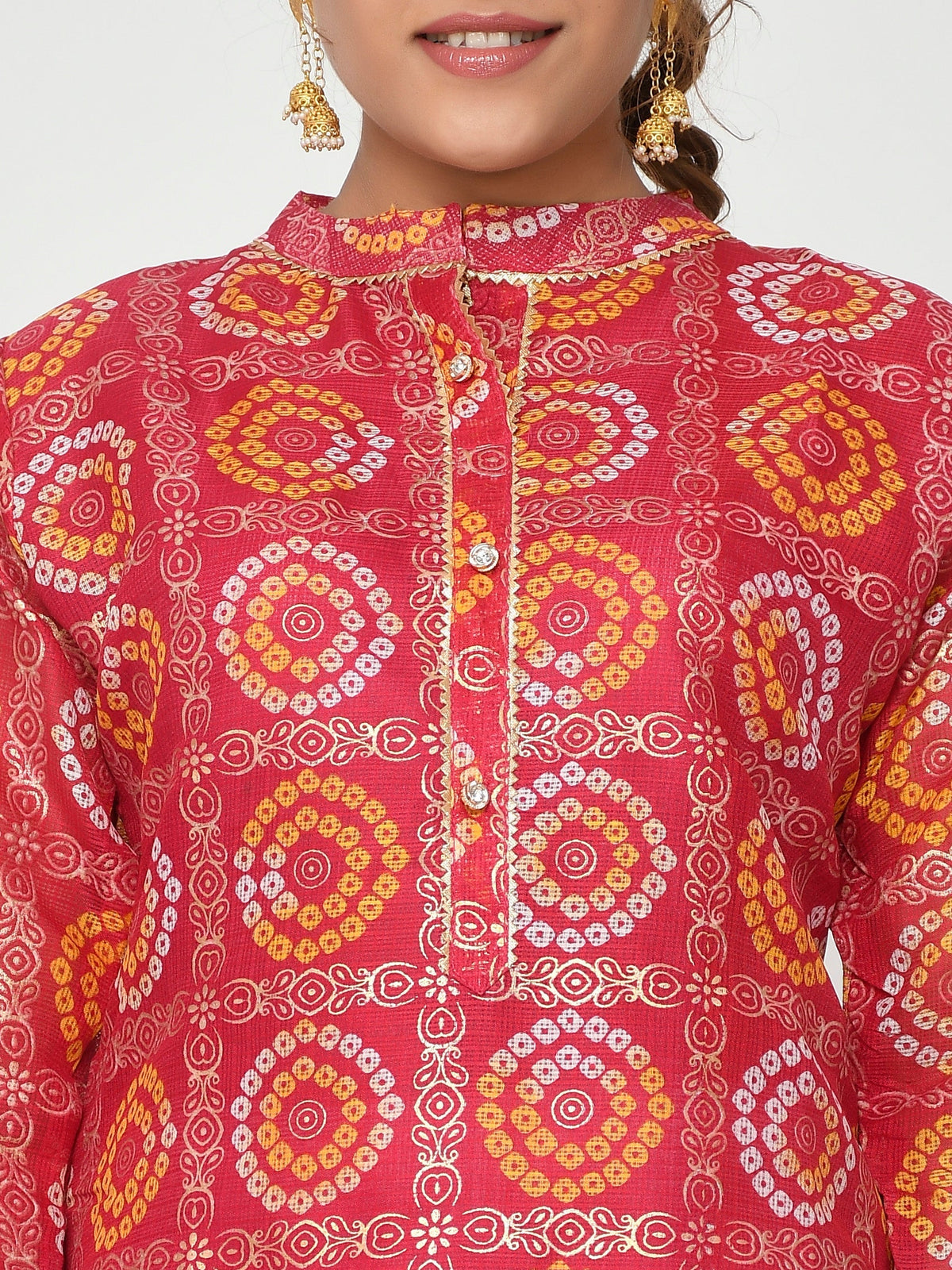 Women Green & Golden Leheriya Printed Straight Aakhya Kurta