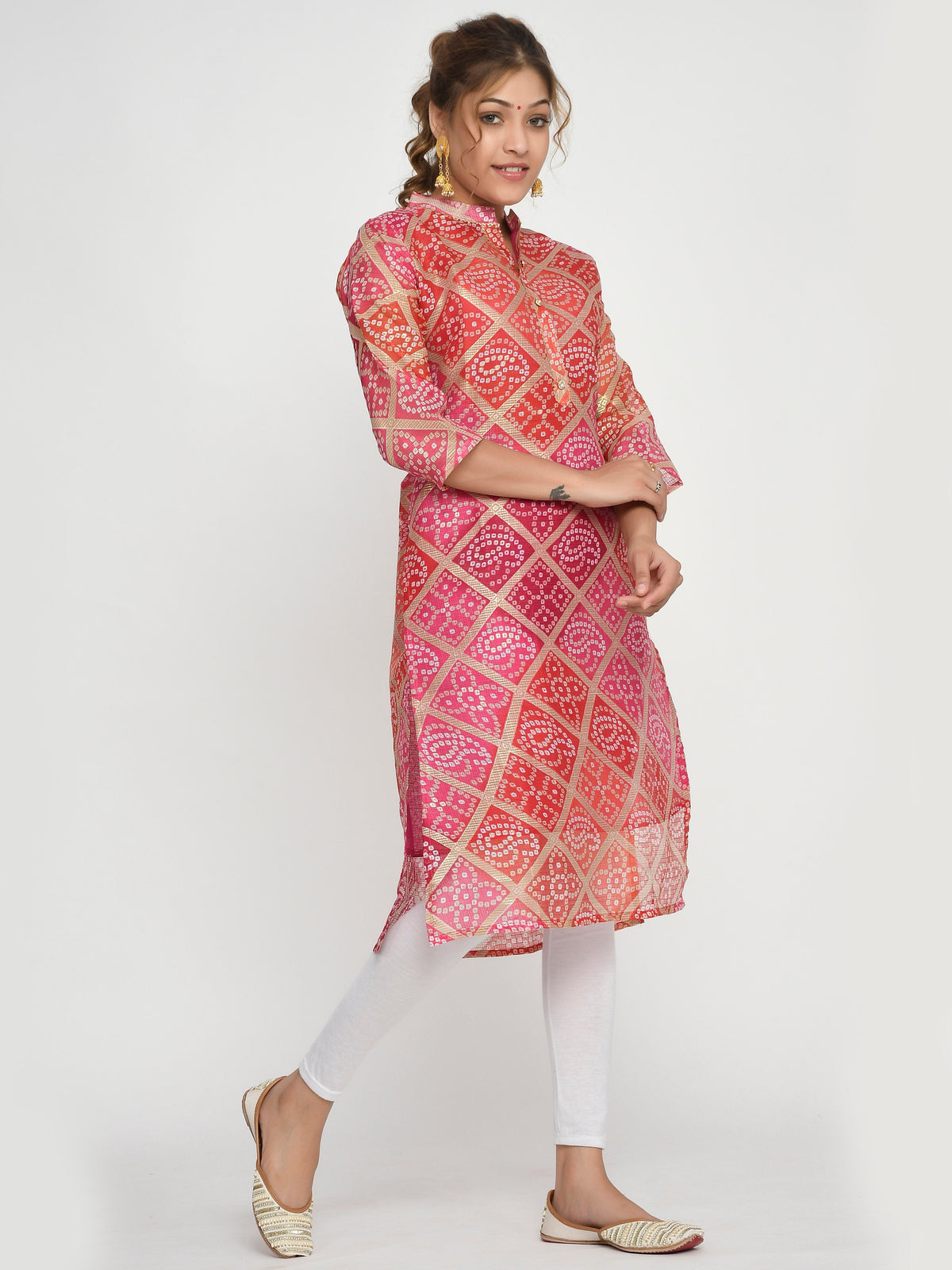 Women Green & Pink Floral Straight Agnes Kurta
