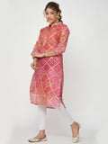 Women Green & Pink Floral Straight Agnes Kurta