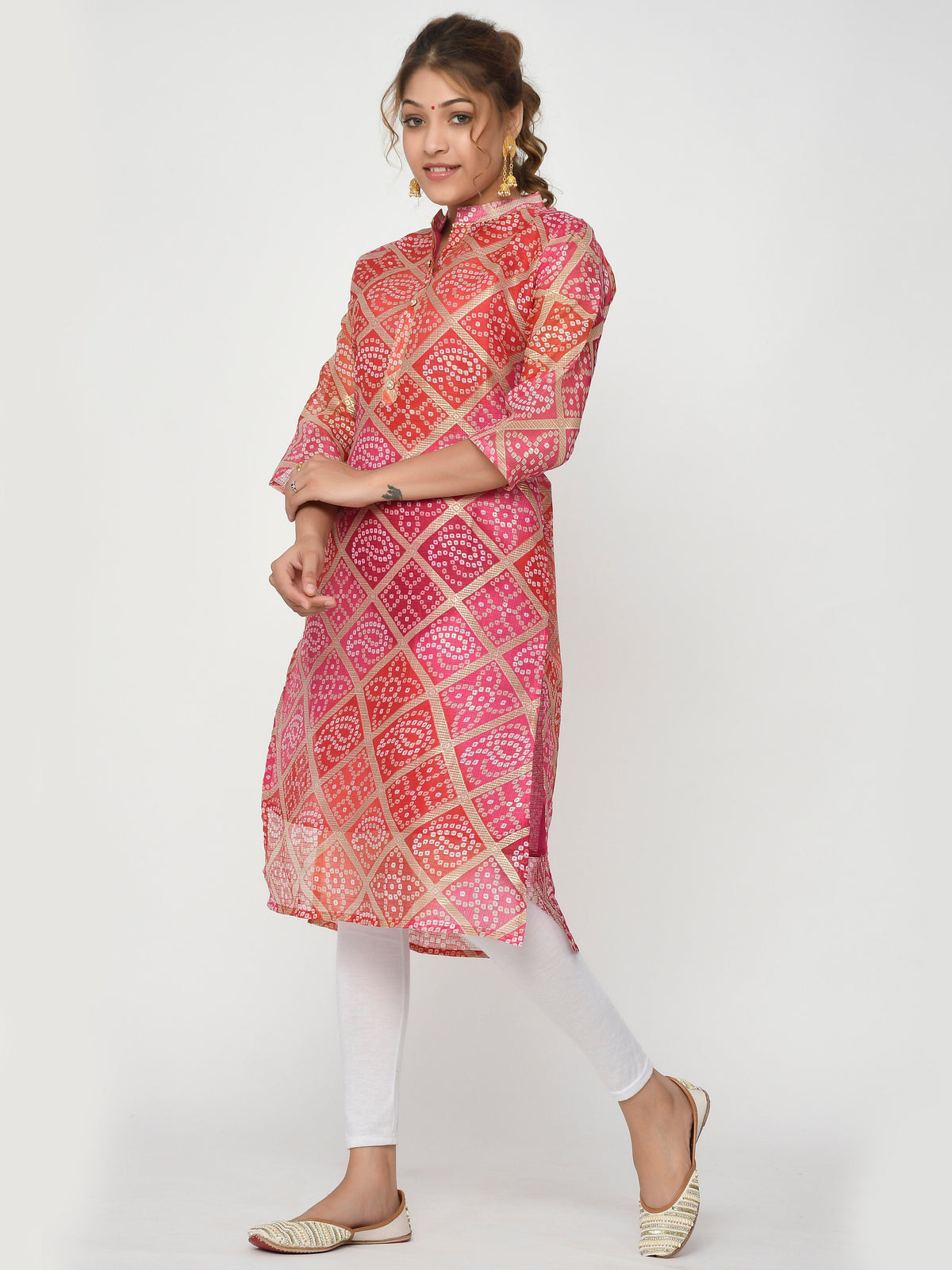 Women Green & Pink Floral Straight Agnes Kurta