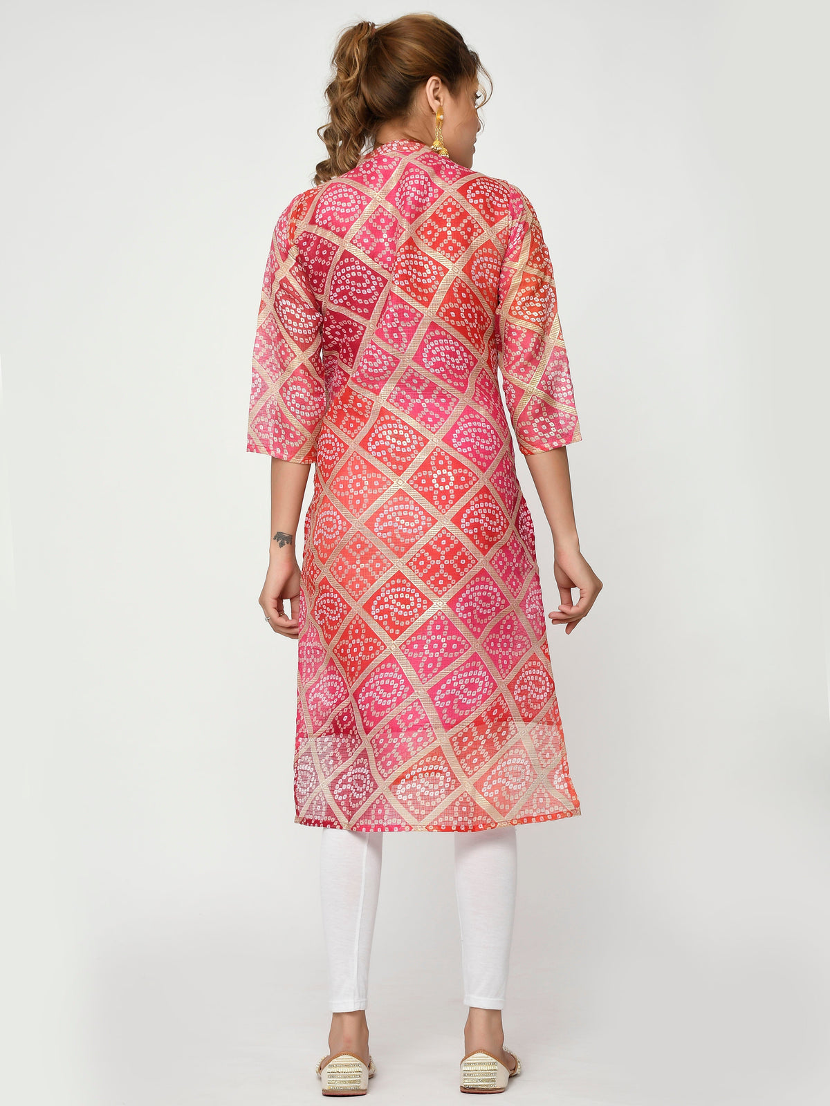 Women Green & Pink Floral Straight Agnes Kurta