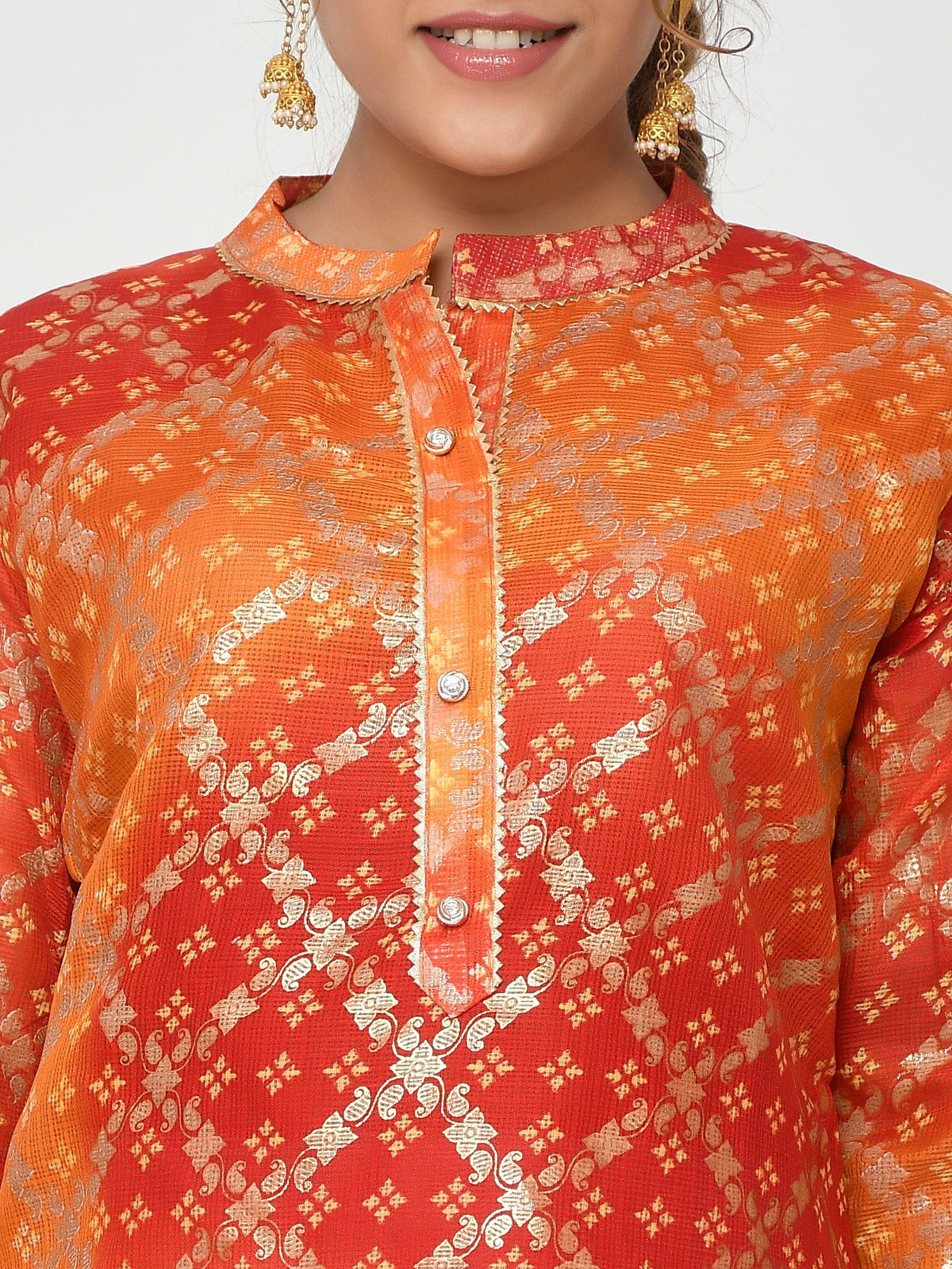 Women Pink & Yellow Chunari Bandhej Straight Adwitiya Kurta