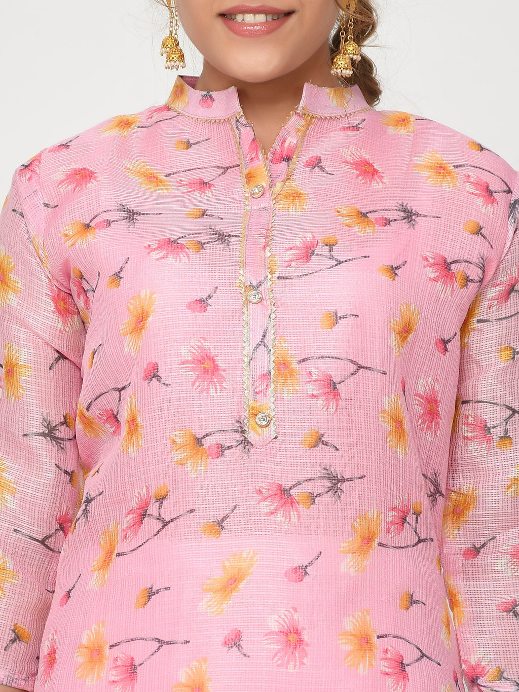 Women Peach & Pink Floral Straight Adiya New Kurta