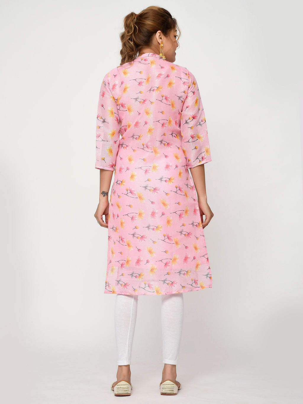 Women Peach & Pink Floral Straight Adiya New Kurta