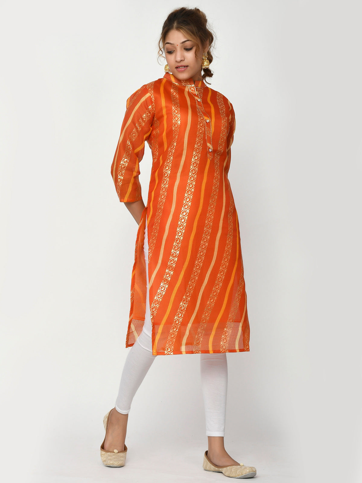 Women Peach & Pink Floral Straight Abhitha Kurta