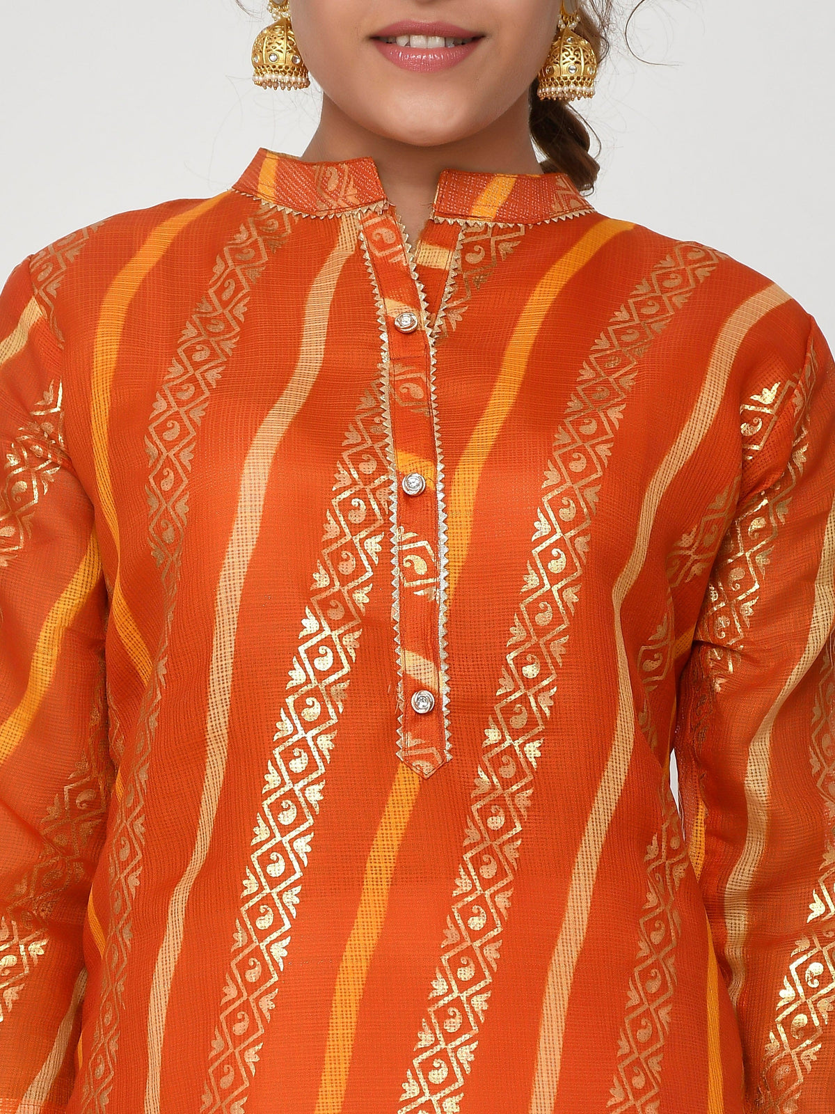 Women Peach & Pink Floral Straight Abhitha Kurta